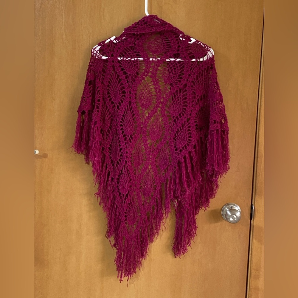 Elegant Burgundy Crochet Shawl